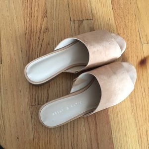 nude suede mules